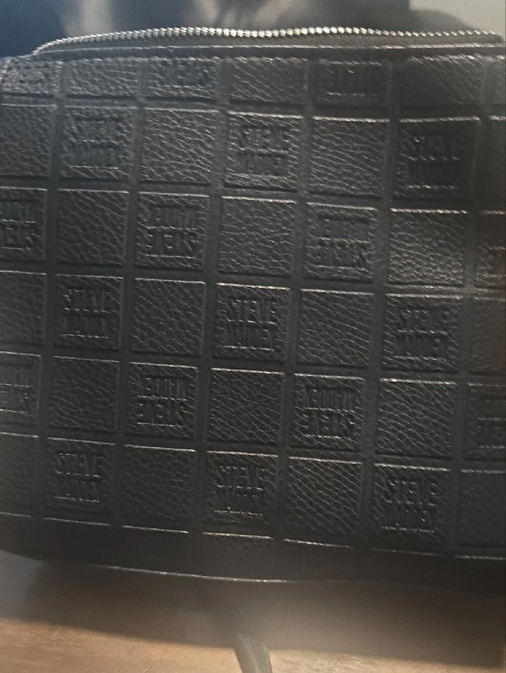 Steve Madden Black Embossed Leather-Look Messenger Bag